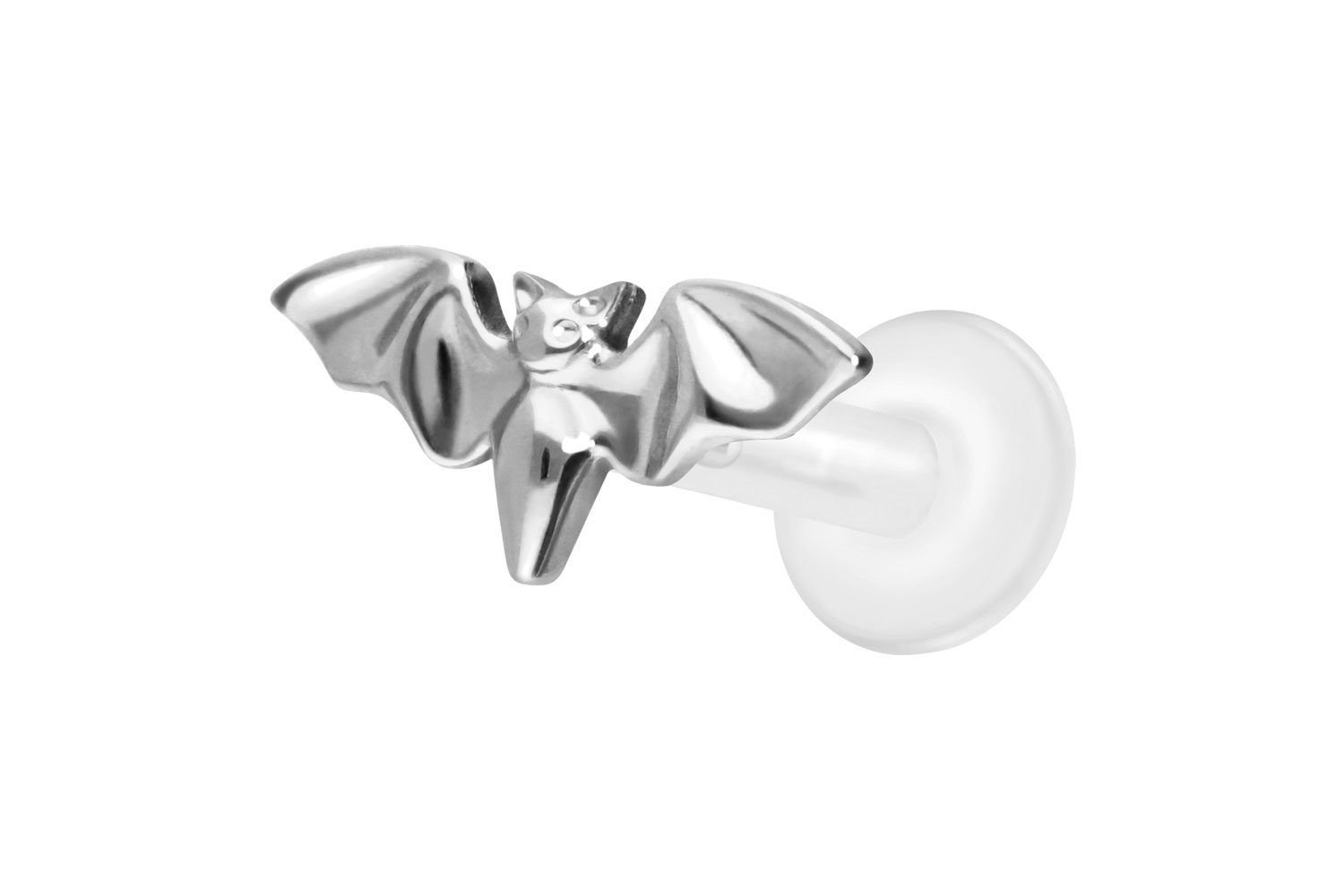 PTFE Labret Piercing mit Innengewinde + Titan-Aufsatz FLEDERMAUS